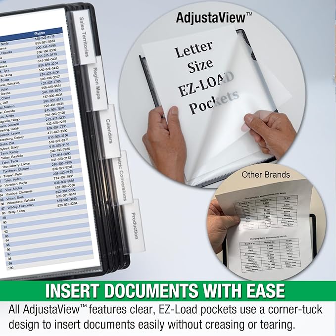 Ultimate Office AdjustaView 10-Pocket Desk Reference Organizer with Supplies Storage Base and EZ-Load Pockets to Hold 20 Sheets of Paper, Includes Fast Find Indexing Tabs, Black Pockets