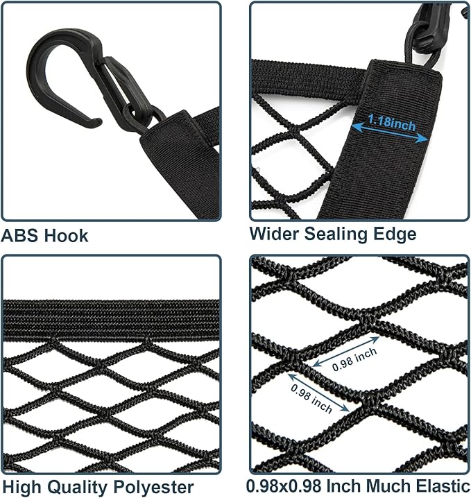Elastic Cargo Net for SUV Truck 31.5 x23.6 inch Storage Mesh with Fixing Hooks 10Pcs D-Rings Luggage Cover, Trunk Organizer Netting for Pickup Truck RV Accessories