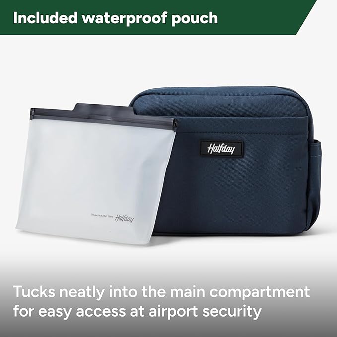 Halfday Sidecar Toiletry Bag: Travel Organizer for Men & Women with Waterproof Pouch, Mesh Pockets, Toothbrush Holder, Hanging Loop (Lightweight, Durable, Water-Resistant), Marine