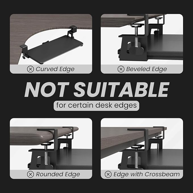 Under Desk Keyboard Tray Slide Out, 25 x 9.8 Inch Clamp-On Pull Out Drawer with Mouse Space, Ergonomic Keyboard Holder for Comfortable Typing at Home and Office