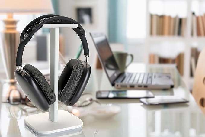 RGB Headphone Stand for Gaming – Modern Aluminum Headset Holder for Desk - Sleek Display for Over-Ear Headphones (Accessory )– Gift for Boys- White