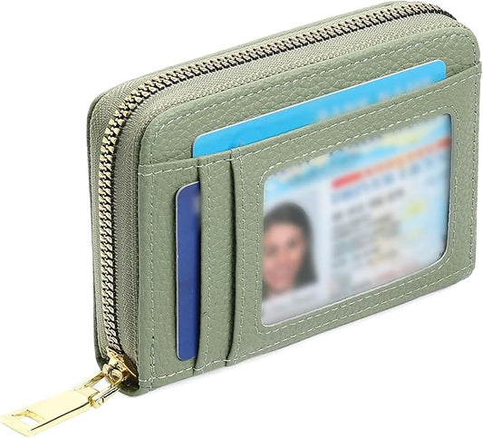 GAEKEAO Wallet Women RFID Blocking Leather Small Compact Zip-Around Credit Card Holder with ID Window & Zipper Pocket