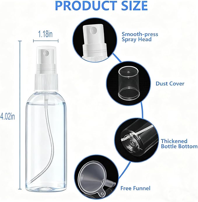 DTDNZKN 4 Pack 1 Oz (30ml) Mini Spray Bottles Clear Travel Size Spray Bottles Leak Proof with Funnels and Labels