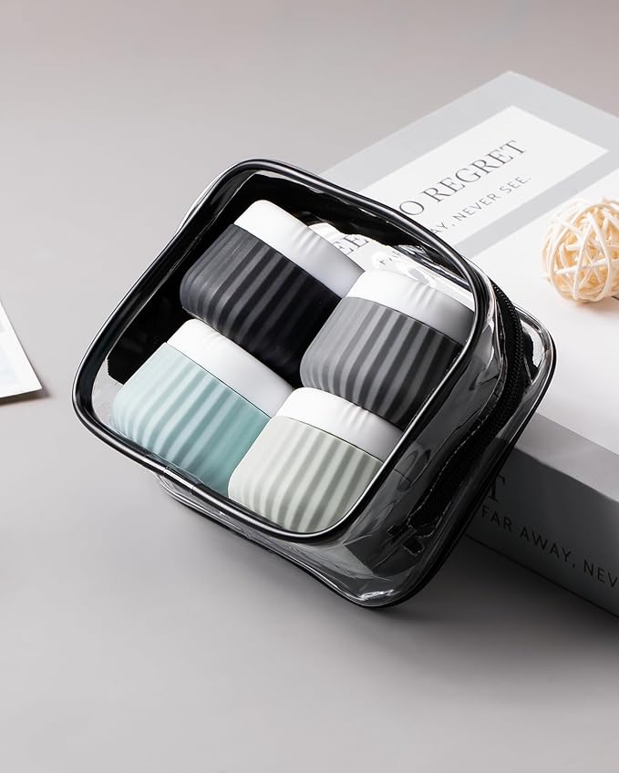 Mrsdry Travel Containers for Toiletries 4 Pack, TSA Approved Travel Size Toiletries, Travel Size Containers, With Clear Bag Leak Proof Silicone Jars, Travel Essentials Creams Jars Carrying Small Items