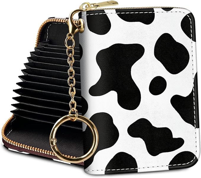 Credit Card Holder RFID Wallet, Small Card Holder Wallet for Women with Keychain Zipper, Funny Leather Print Credit Card Wallets Accordion Gift
