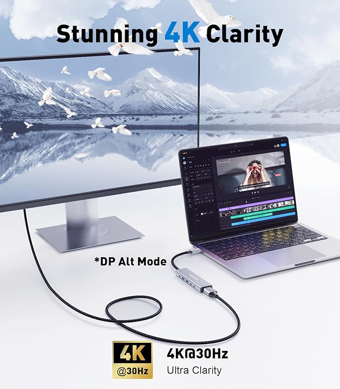 USB-C Hub (6-in-1) Multiport Adapter with 10Gbps USB C 3.2 & USB-A 3.2 4K HDMI, 100W Power Delivery, USBC Dongle for MacBook Pro/Air, iPad Pro, ThinkPad, iMac and More