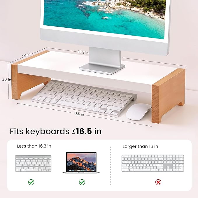 ARCOBIS Monitor Stand Riser, White Metal & Wood Computer Monitor Stand Riser for Desk, Max Load Capacity 40LB