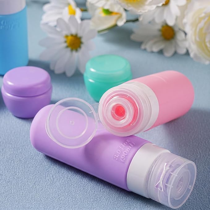 18 Pack Travel Bottles for Toiletries - TSA Approved, Triple Leak Proof Silicone Set, 3oz Refillable Travel Essentials Kit for Shampoo, Conditioner, Lotion & More, Pink, BPA Free