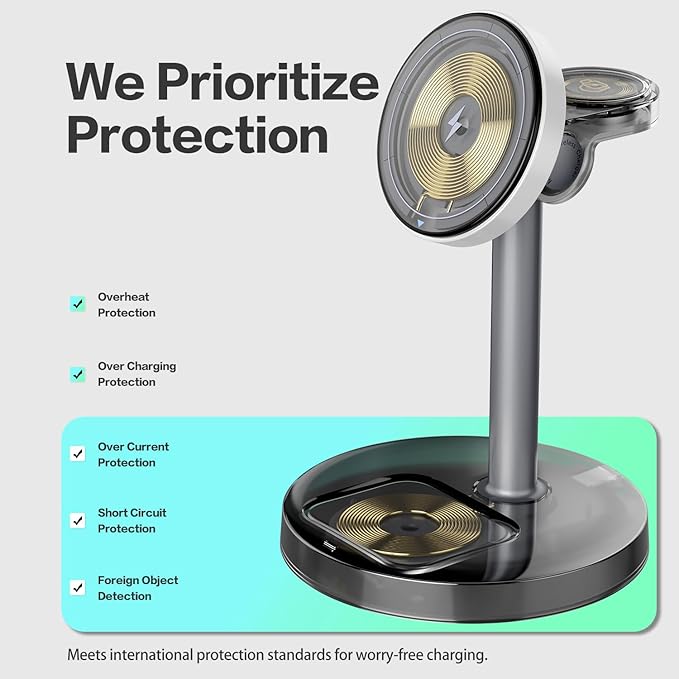 3 in 1 Wireless Charging Station Compatible with MagSafe, 15W Fast Charging Magnetic Mag-Safe Charger Stand for Apple iPhone 17 16 15 14 13 12Series Apple Watch AirPods Pro 4 3 2, Gifts for Men Women