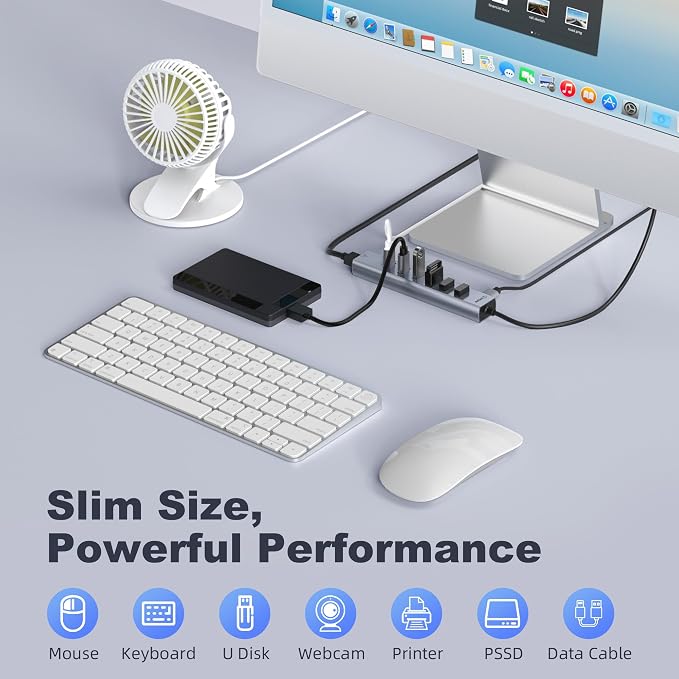 intpw USB C Hub with Ethernet, 8-Port USB Hub 3.0 Multiport Hub with 3 USB-C &3 USB-A Port 5Gbps,USB Splitter, Gigabit Ethernet, Aluminum USB Extender Hub Long Cable for MacBook, Desktop, Laptop, PC