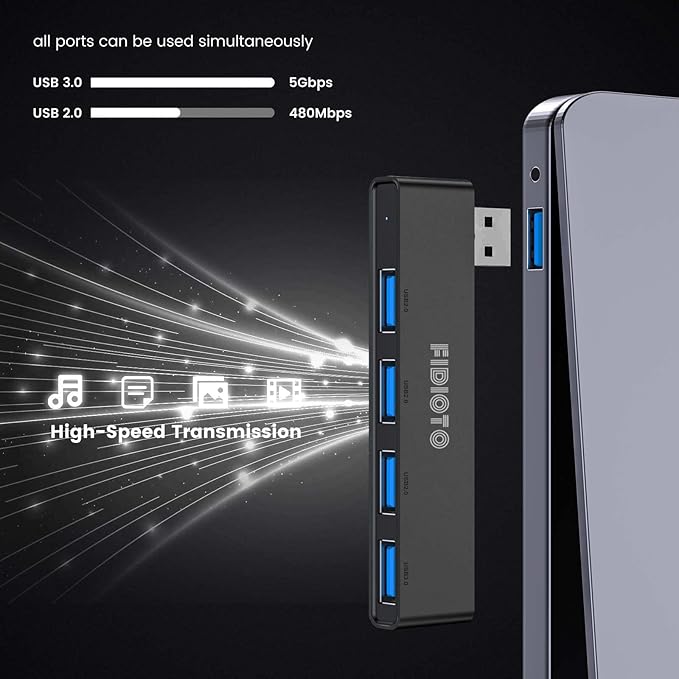 USB Hub, Fidioto 4 Port USB Adapter(1 * 3.0 Hub, 3 * 2.0 Hub), Networking Hub Expander for Laptop, iMac Pro, MacBook Air, Mac mini/Pro, Surface Pro, Notebook PC, USB Flash Drives and Mobile HDD Etc.