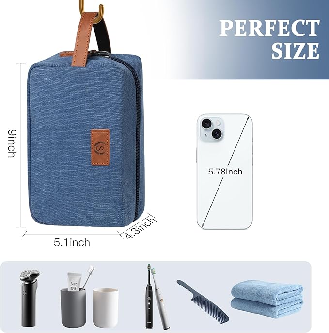Janhavi Personalized Waterproof Make Up Bag, Engraved Initials & Wheat Ear,Travel Essentials Toiletries Men, Men's Accessories Storage, Mens Travel Bag Toiletry,Gifts for Boyfriends(Blue P)