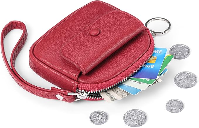 SENDEFN Women's Small Wristlet Coin Pouch Leather Zipper Purse RFID Protection
