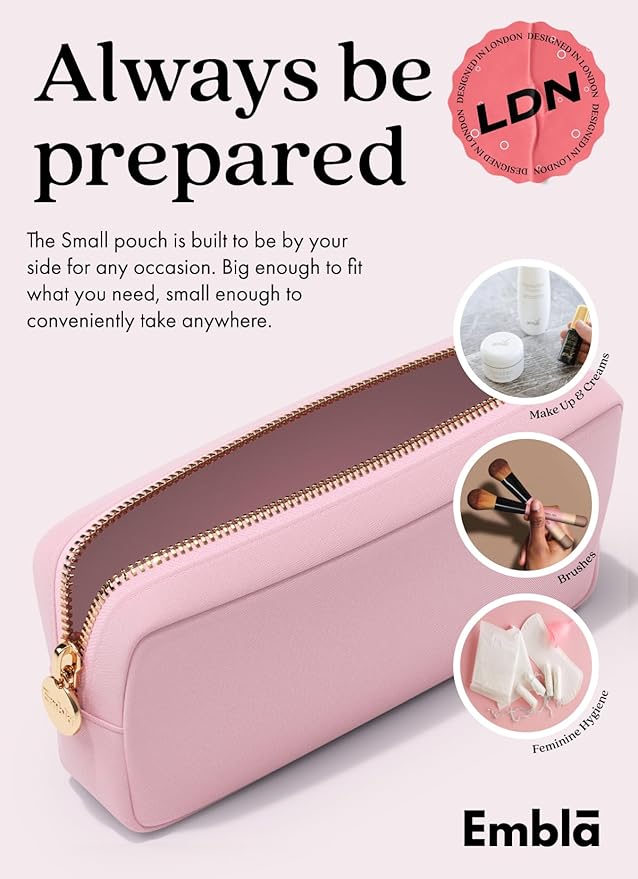 Embla Makeup Bag Travel Cosmetics Pouch and Toiletry Bag, Nylon Zipper Pouch Purse, Cute Make Up Organizer Storage Tote for Women Girls, Travel Skincare Case, Small Makeup Bags, Flamingo Pink