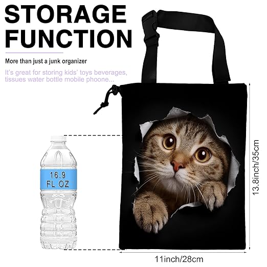 Car Trash Bag Cat in Black Hole Car Trash Bin Leakproof Waterproof Car Trash Can for Back Seat, Foldable Car Garbage Bag with Adjustable Straps and Drawstring for Car Accessories