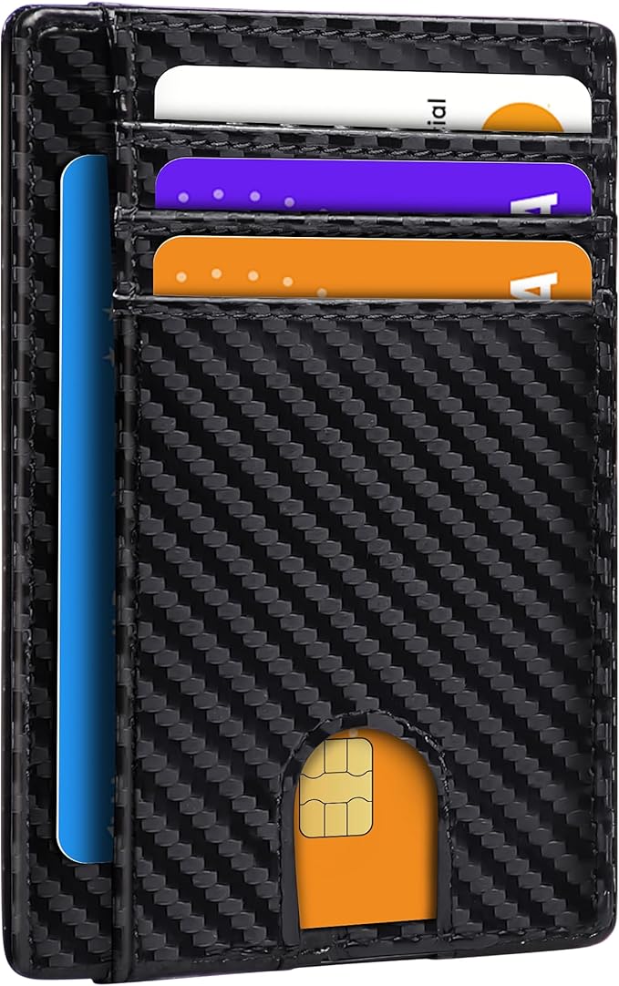 Slim Minimalist Wallet for Men,Front Pocket Wallet RFID Blocking Small Thin Credit Card Holder,ID Card Case Gift for Men Carbon Fiber Black