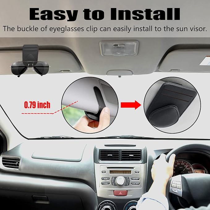 2 Pack Sunglass and Card Holder for Car Visor, 2 Card Slots Visor Glasses Clip, Strong Magnetic Visor Holder, Visor Accessories for Cars SUV-(Black 2Pcs)
