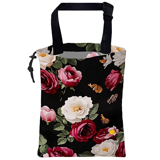 Car Garbage Bag Vintage Roses Floral Butterflies Hanging Canvas Car Trash Bag Waterproof Drawstring Car Back Seat Organizer for Car Back Front Seat Console with Adjustable Buckle