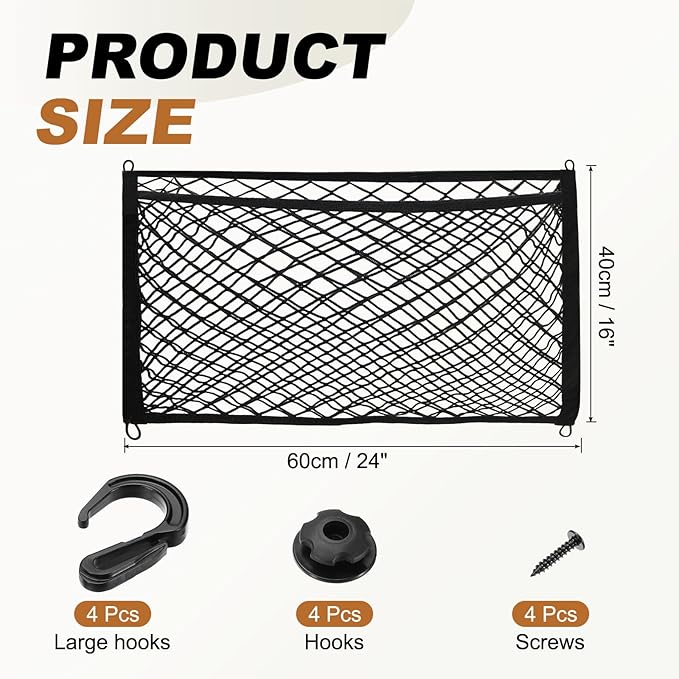 PATIKIL Truck Cargo Net, 24 x 16 Inch Polyester Adjustable Trunk Bed Net Stretchable Mesh Storage Organizer with 8 Hooks Universal for Pickup Trucks SUV Cars, Black