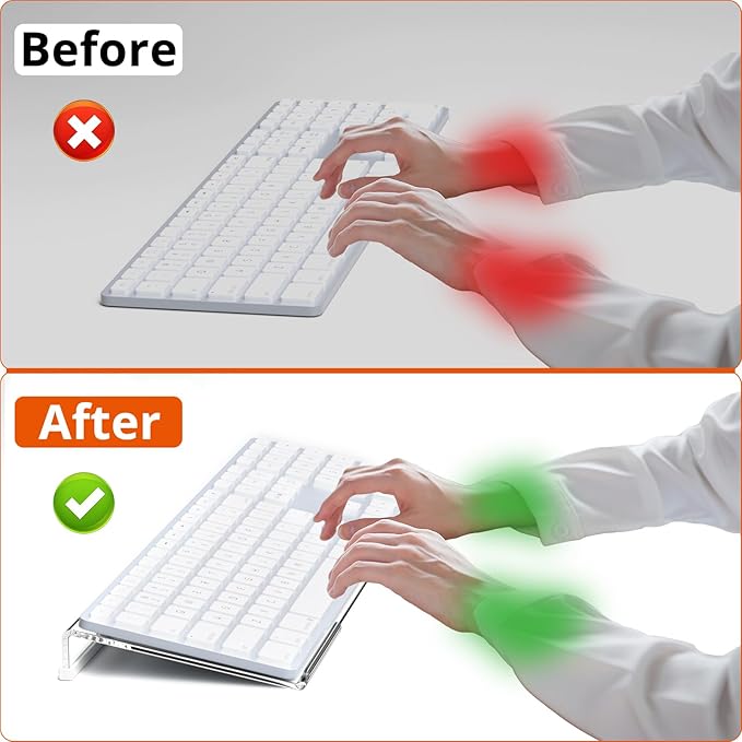 Richboom Computer Keyboard Stand Tilt PC Keyboard Stand Riser for Easy Ergonomic Typing, Acrylic Keyboard Tray Holder for Office Desk, Home, School, with Silicone Anti-Slip Case, Clear