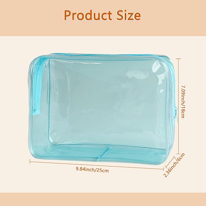 Waterproof PVC Makeup Bag - Leakproof Cosmetic Organizer for Travel Toiletry Storage 9.84×7.09×2.36 Inch for Women & Men (Sky Blue)