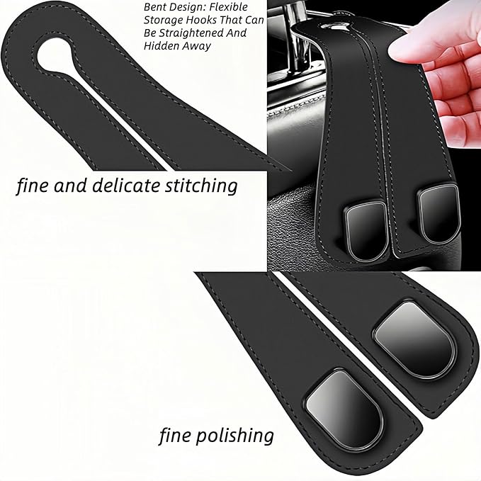 Car Seat Headrest Hooks - 1 Pack Black Auto Seat Back Organizer with Phone Holder, Multi-Function Storage Hooks for Purses/Bags/Coats, Car Accessories for Interior Organization