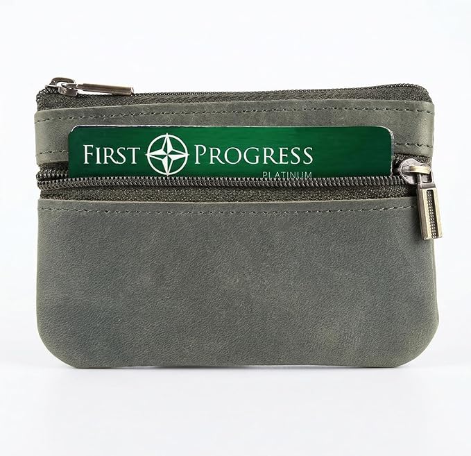Coin Purse for Men,Coin Pouch with Zipper for Men Women,Genuine Leather Mini Coin Pocket Pouch Change Holder Mens Tray Purses Coin Purse Cash Change Wallet Key Holder Money Pouch