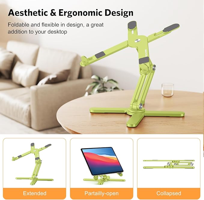 OMOTON 360° Rotating Laptop Stand Riser for Desk, Ergonomic Foldable Computer Stand Adjustable Height Angles for Collaborative Work, Easy Storage Fit Macbooks,All Laptops up to 16 inches, Citron