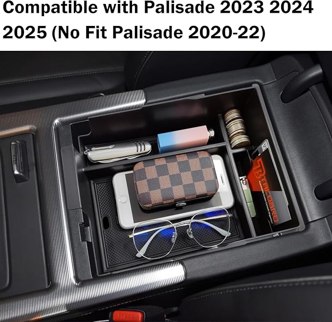 TACORBO Center Console Organizer Compatible with Hyundai Palisade 2023 2024 2025 Accessories, Armrest Insert Tray, ABS Black Glove Box Secondary Storage(No Fit Palisade 2020-22), Black