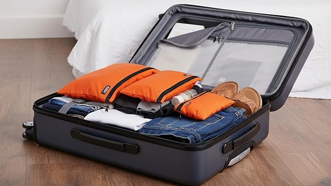 GOX 3 Pack Travel Toiletry Bag for Men Carry On Packing Organizer Zipper Pouch Portable Cosmetic Pouch Accessory Document Electronics (Orange)