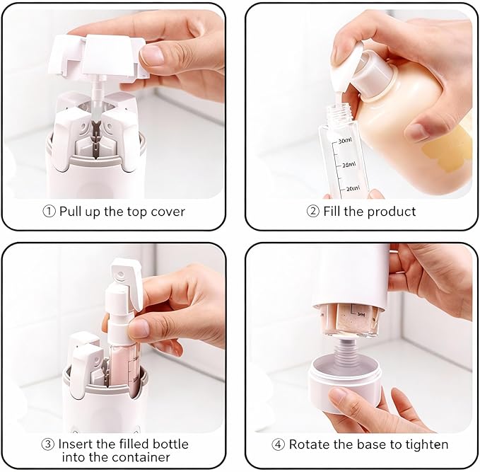 4 in 1 Travel Dispenser Bottle,4 Pack 30ML Travel Bottles for Toiletries, Leak Proof Travel Size Containers (Light Green, OneSize)