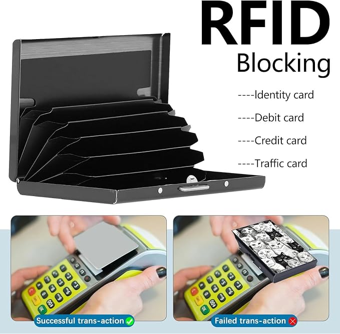 Credit Card Holder, Black White Art Cat Design Mini RFID Blocking Aluminum Wallet Slim Metal Hard Case Shell Travel Wallet ID Case Small Credit Cards Case Business Cards for Women Men Girls