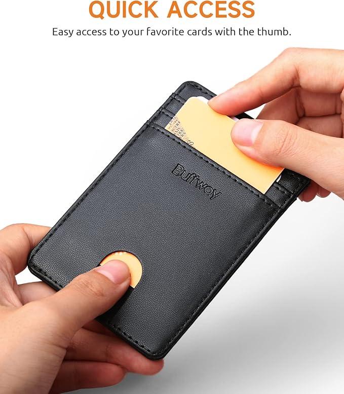 Buffway Mens Slim Wallet, Minimalist Thin Front Pocket Leather Credit Card Holder with RFID Blocking for Work Travel | Minimalist, Thin, Front Pocket, Credit Card Holder, RFID Blocking, for Work Travel