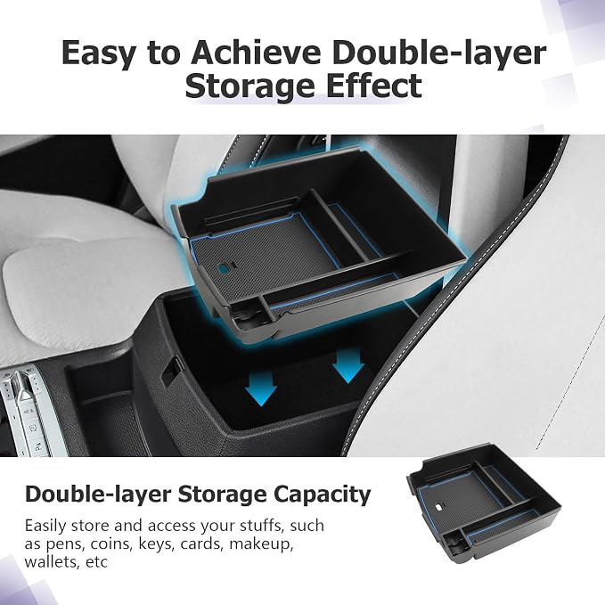 LUWU 2025 2026 Carnival Center Console Organizer Compatible with Kia Carnival KA4 2022-2025 2026 Accessories Armrest Console Storage Box Insert Tray ABS Material Black Coin Container, Blue