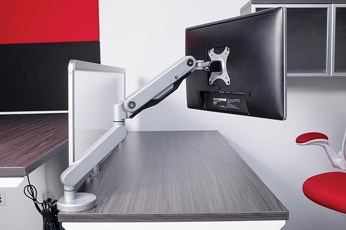 Office Star Ascend II Single Monitor Arms with Dual USB 3.0 Ports, 3-Point Rotation and VESA Mounting Bracket for 17-inch to 30-inch Monitors, Silver