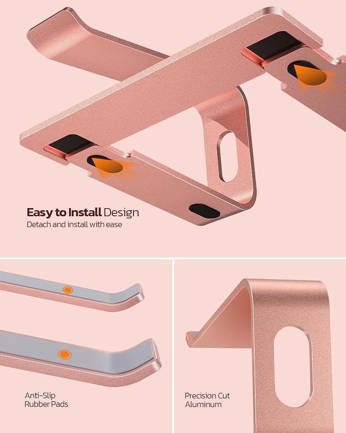 Nulaxy Laptop Stand, Ergonomic Aluminum Laptop Computer Stand, Detachable Laptop Riser Notebook Holder Stand Compatible with MacBook Air Pro, Dell XPS, HP, Lenovo More 10-16” Laptops - Rose Gold