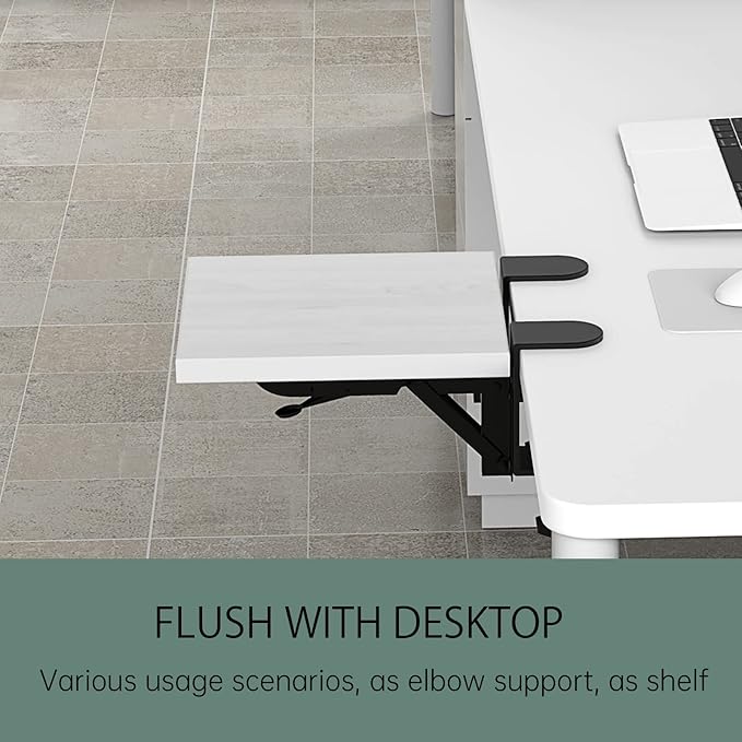 Ergonomics Desk Extender Tray, 9.5x9.1" Punch-Free Clamp on, Foldable Keyboard Drawer Tray, Table Mount Arm Wrist Rest Shelf, Computer Elbow Arm Support
