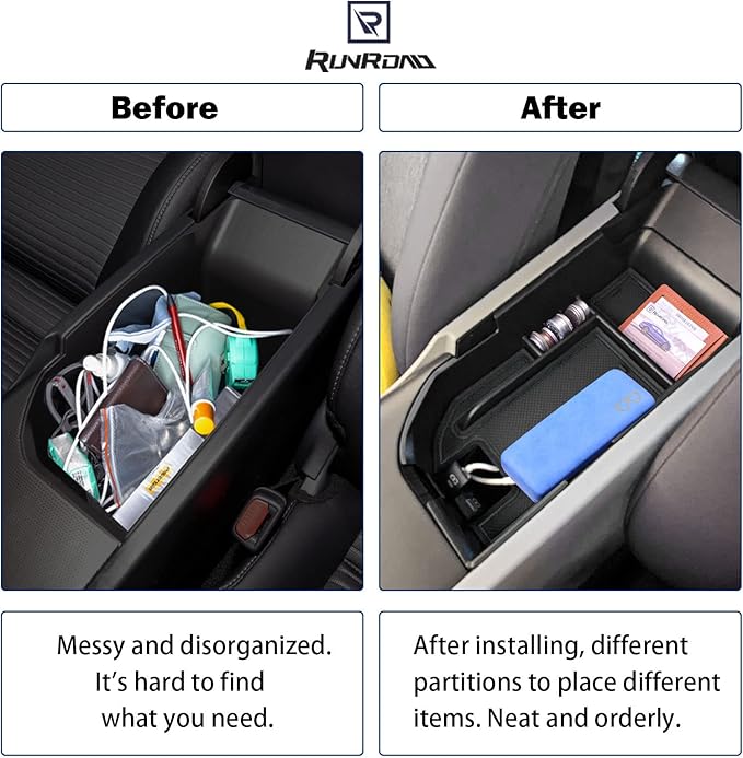 RUNROAD Center Console Organizer Compatible with Toyota Camry XLE XSE 2018-2024 and Camry LE SE 2020 2021 2022 2024 Accessories, Armrest Insert Tray Secondary Storage Box Fit 2 USB Ports, Black