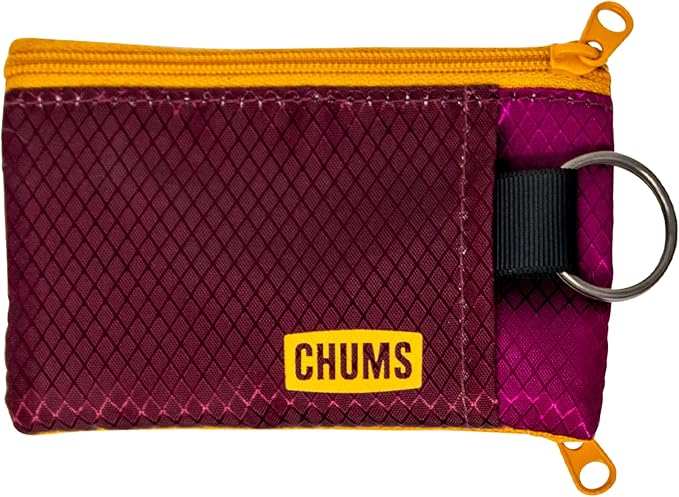 Chums Surfshorts Wallet - Solid Colors Collection, Lightweight Slim Wallet with RFID Blocking Card & Clear ID Window - Zippered Minimalist Wallet w/Key Ring