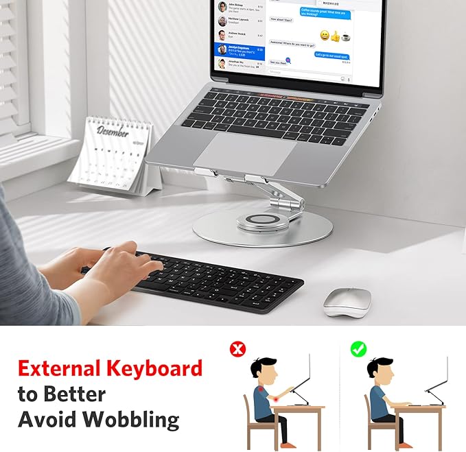 OMOTON Adjustable Laptop Stand with 360 Rotating Base, Ergonomic Laptop Riser for Collaborative Work, Dual Rotary Shaft Fully Foldable for Easy Storage, Fits All Laptops up to 16 inches, Silver