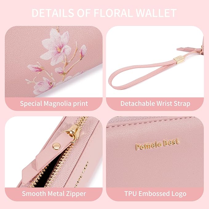 Pomelo Best Womens Wallet RFID Blocking Leather Multi Credit Card Large Capacity Wristlet Zip Around Long Wallets for Lady