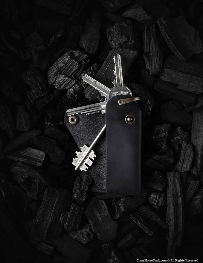 Crazy Horse Craft, Leather Key Holder, Keychain, Minimalist Keyring, Fob, EDC Organizer Cover Sleeve Finder Bag Tag Case