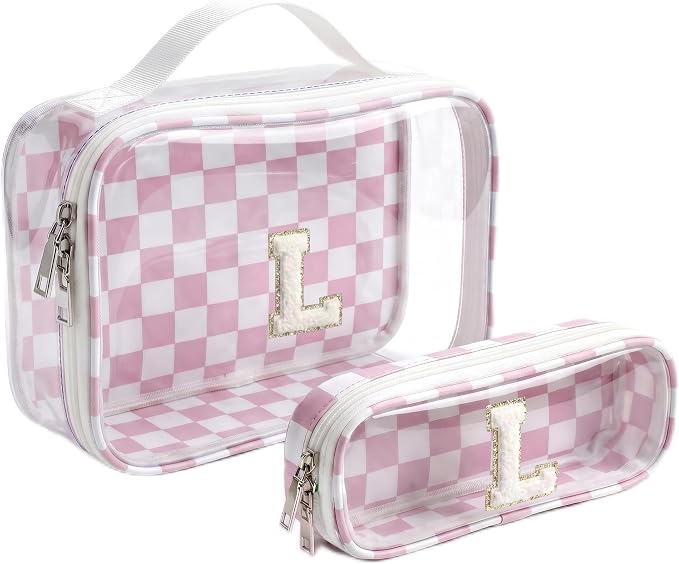 Cute Sunscreen Makeup Bag for Girls Women - Cosmetic Bags for Teen Girl | Personalized Gifts for Women Her | Bridal Shower Gifts | Birthday Gifts for 8 9 10 11 12 13 Year Old Girls (L,Pink&Beige)