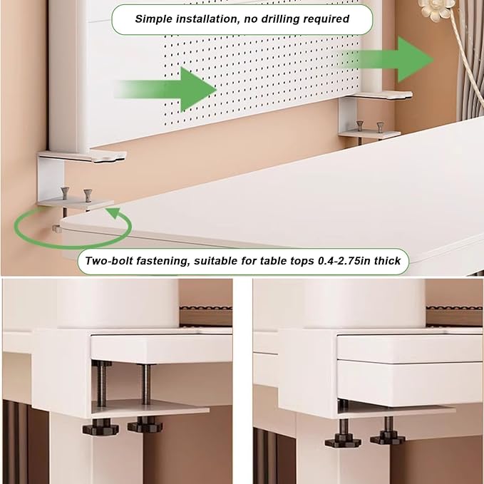 Clamp On Desk Organizer Shelf,White Desk Extender Pegboard Workstation,Computer Desk Accessories for Office, Privacy Panel for Gaming Desk,23.6/31.4/39.3in Desktop Shelving (white, 80cm/31.4in)
