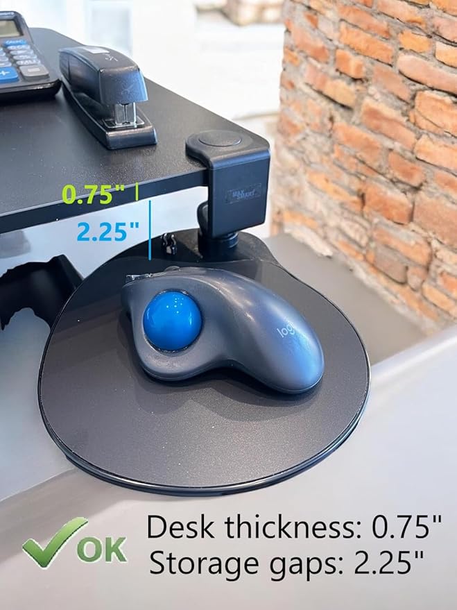 Clamp on Mouse Platform, Clip on Mouse Pad, Rotating 360, Easy Slide Out Tray, Suitable Up to for 1.5" Thickness Desk, for Home, Office to Save Space (Black)