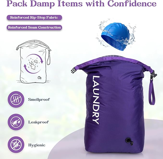 Travel Laundry Bag, Vacuum Compression Dirty Clothes Travel Bag, Waterproof Wet/Dry Space-Saving Laundry Storage Organizer, Smell Proof Storage Bag for Clothing, Swimming, Yoga, Gym, Camping