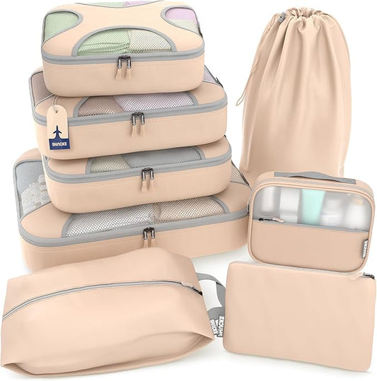 Shacke Packing Cubes for Travel 8 Set - Premium Luggage Organizer Bags - Versatile Travel Organizer for Women and Men - Optimized Packing Bags - Travel Essentials (Nude Biege)