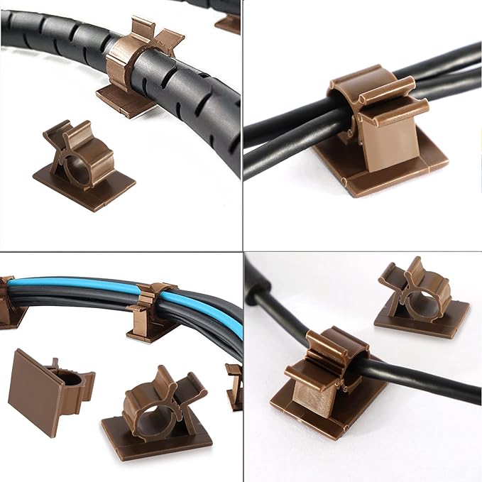 Viaky Adjustable Cable Clips, 30 Pcs Brown Adhesive Holder Ideal Cord Winder Management for Organizing Wires-Car Home Office and Desk Nightstand