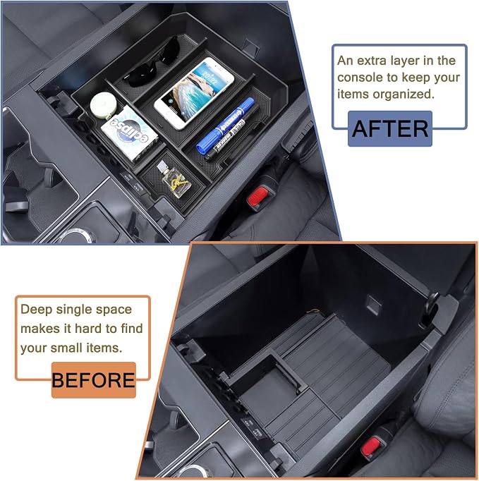 HGWEI Center Console Organizer Compatible with Toyota Tundra 2022 2023 2024 2025 2026 and 2023-2026 Toyota sequoia Accessories Insert Tray Armrest Secondary Storage Box Coin Holder (Black Trim)