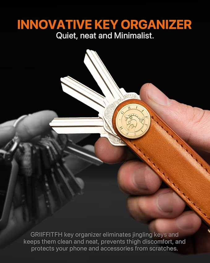 Leather Key Organizer Key Chain for Men Women, Compact Key Holder Keychain - Minimalist Key Case Secures 3-14 Keys